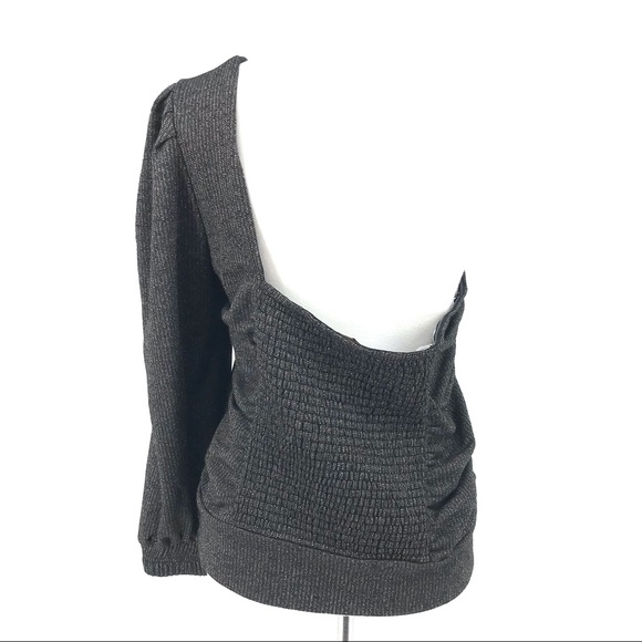 Current Air Anthropologie Black Sparkle Bow-Tie One-Shoulder Top - Picture 4 of 9